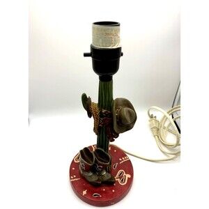 Homco Home Interiors Western Lamp Wild West Kids Boots Hat Cactus (No Shade)